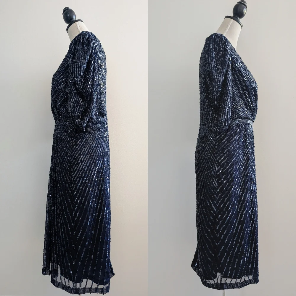 Like new Sz 10 Mac Dugal Sequined V Neck Short Sleeve Midi Dress - Picture 4 of 17